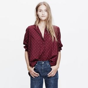 COPY - Madewell Maroon Shirred Popover in Microdot